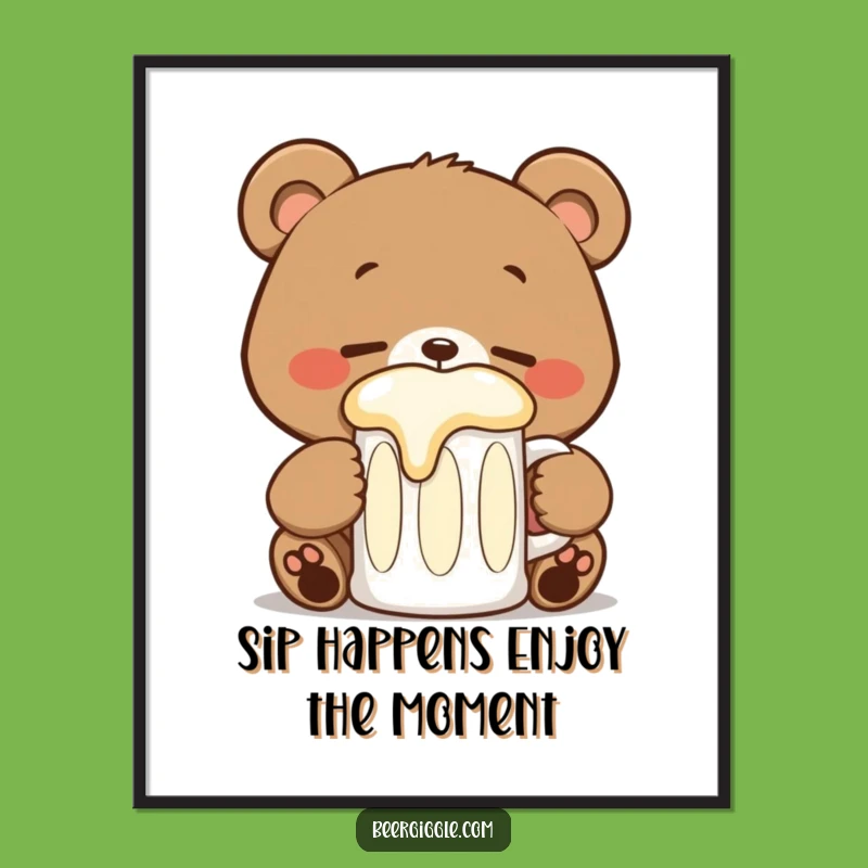 Free Printable Wall Art: Happy Kawaii Bear Beer Lover Downloadable Decor