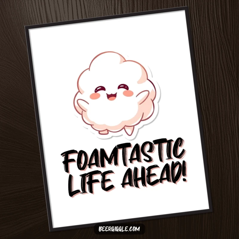Funny Free Printable Wall Art of a kawaii foamy character giggling while floating upwards, perfect for adding whimsy.