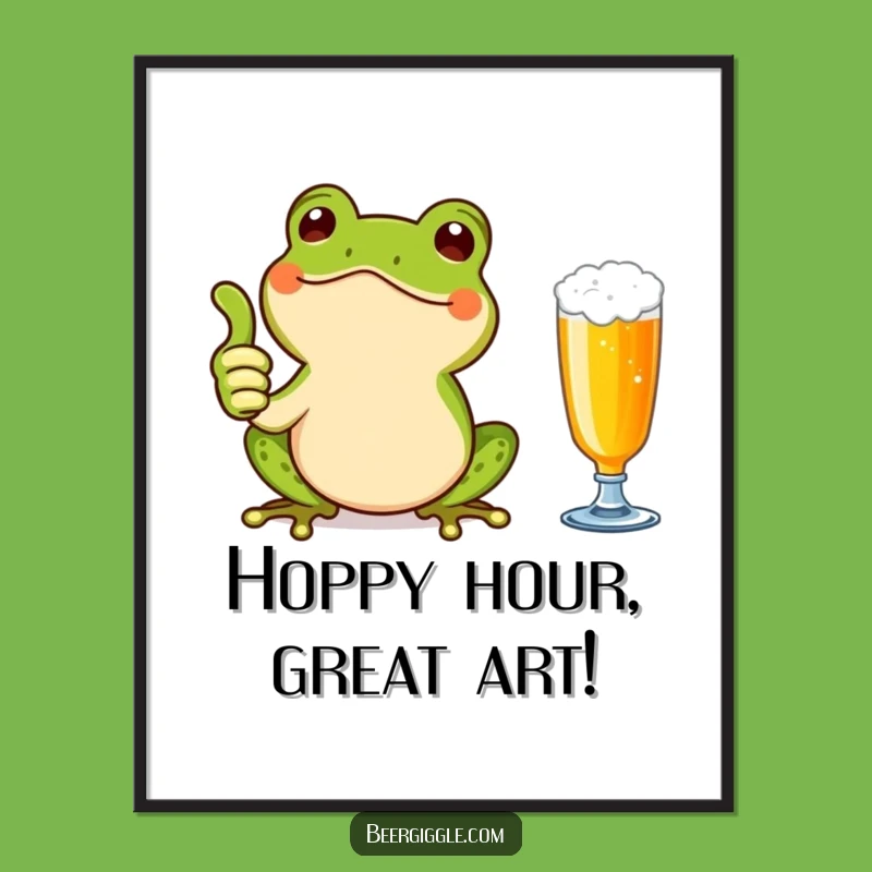Free Printable Wall Art: Happy Kawaii Frog Beer Decor Gift