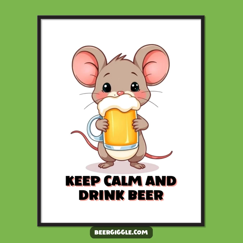 Free Printable Funny Mouse Wall Art: Beer Mug Balance, Downloadable Decor