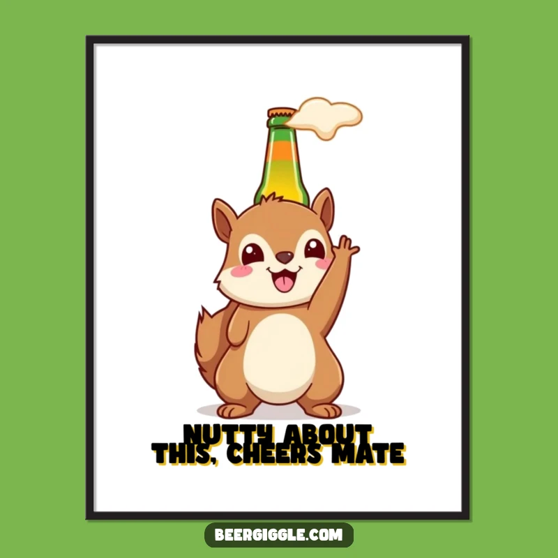 Free Printable Wall Art: Funny Kawaii Squirrel Beer Bottle Downloadable Art