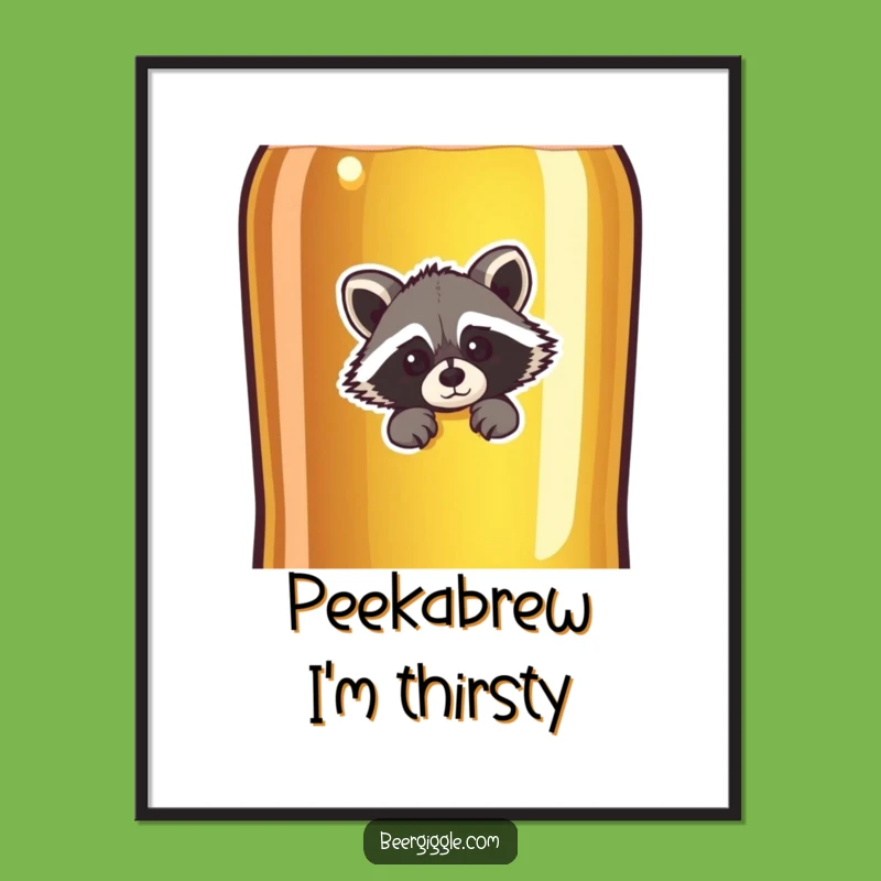 Funny Free Printable Wall Art: Raccoon Peeking Behind Beer Bottle - Downloadable Decor