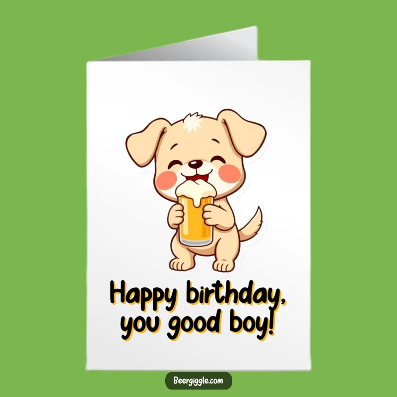 Free Printable Birthday Card: Puppy Cheers with Beer, Funny Downloadable Greeting
