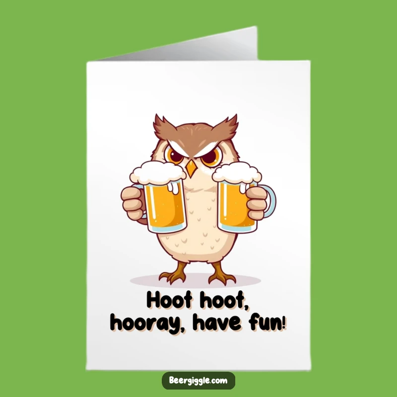 Free Printable Birthday Card: Funny Owl Beer Balance Humor Downloadable Gift