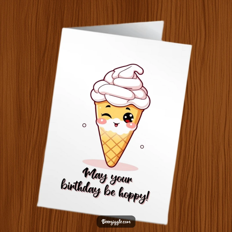Funny free printable birthday card featuring a mischievous hop cone winking from a frothy beer, celebrating with a playful wink.