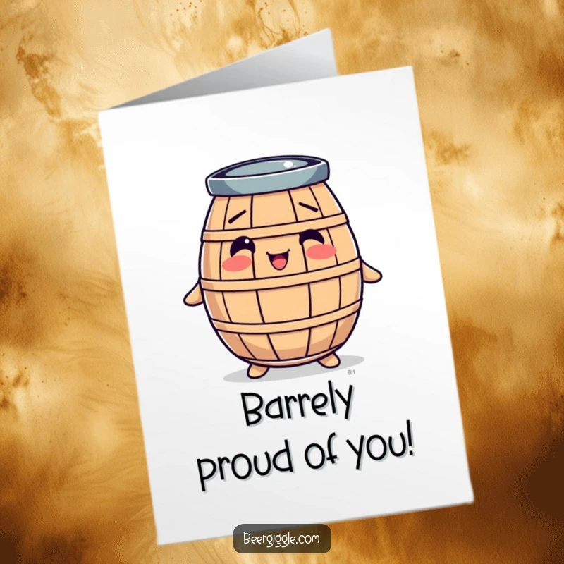 Funny Free Printable Congratulations Card: A round barrel character bobbing gleefully, celebrating a momentous occasion.