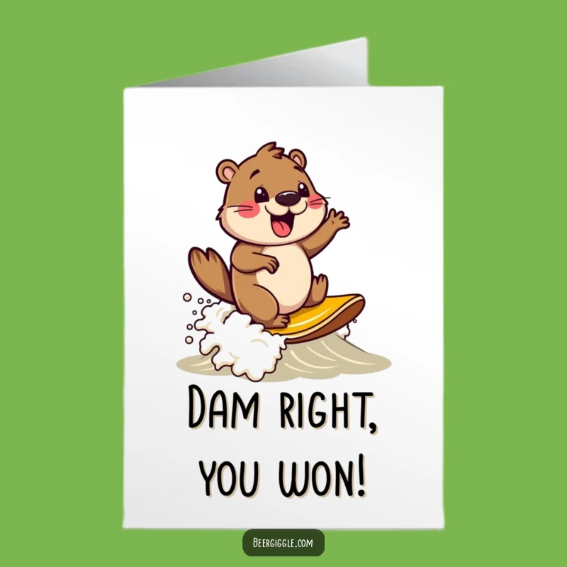 Free Printable Congrats Card: Beaver Surfs Beer Foam - Downloadable Celebration