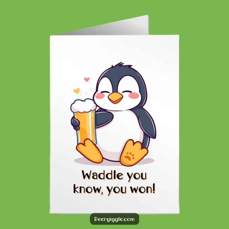 Free Printable Congrats Card: Chill Kawaii Penguin Beer DIY Downloadable