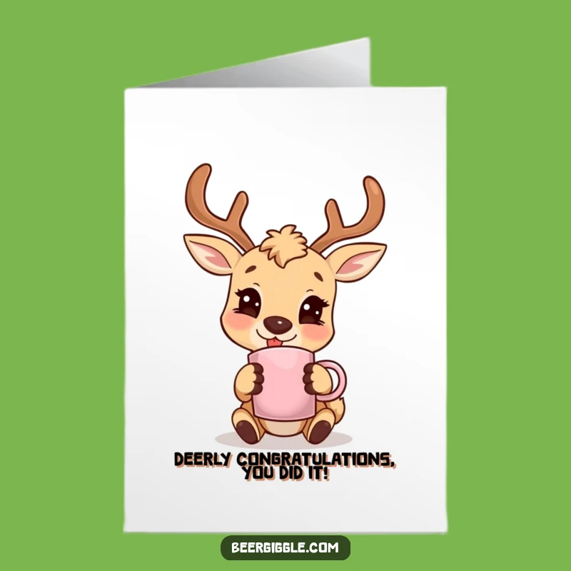 Free Printable Congrats Card: Deer with Antler Mug - Downloadable Celebration