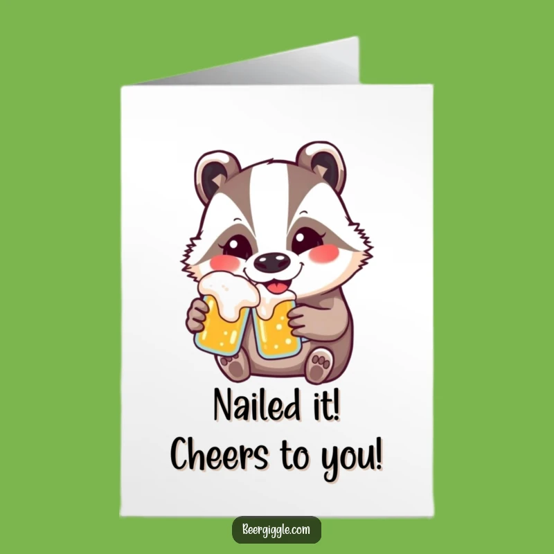 Free Printable Congrats Card: Kawaii Badger Beer Lover Celebration Downloadable