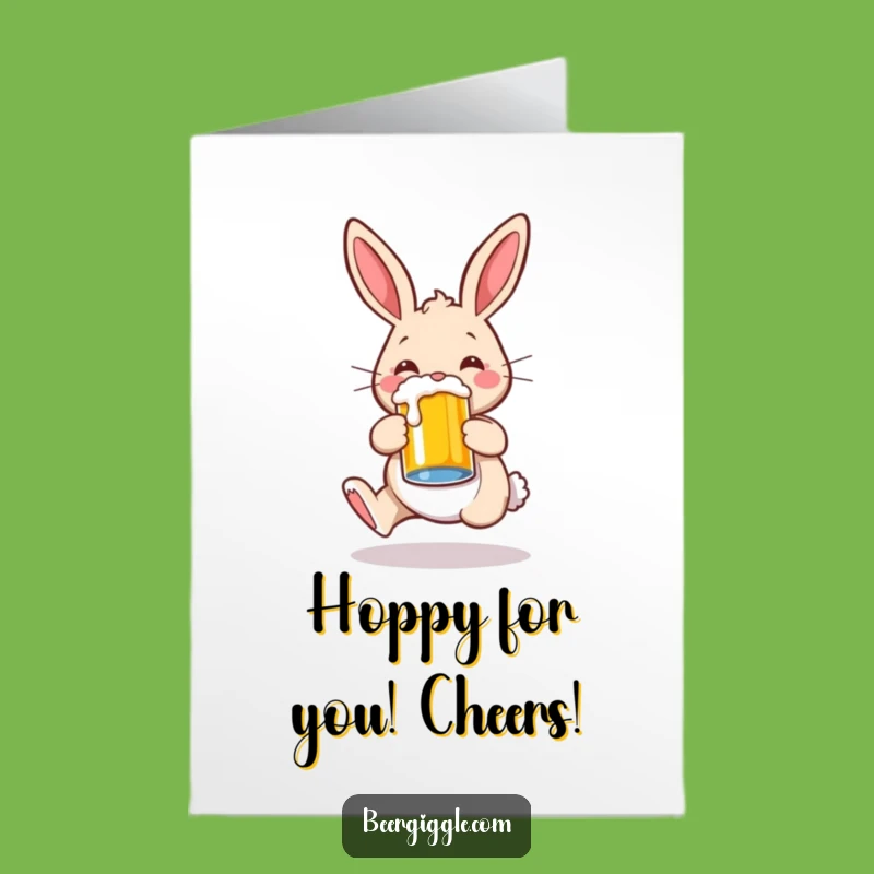 Free Printable Congratulations Card: Whimsical Rabbit Cheers with Beer - Downloadable Celebration
