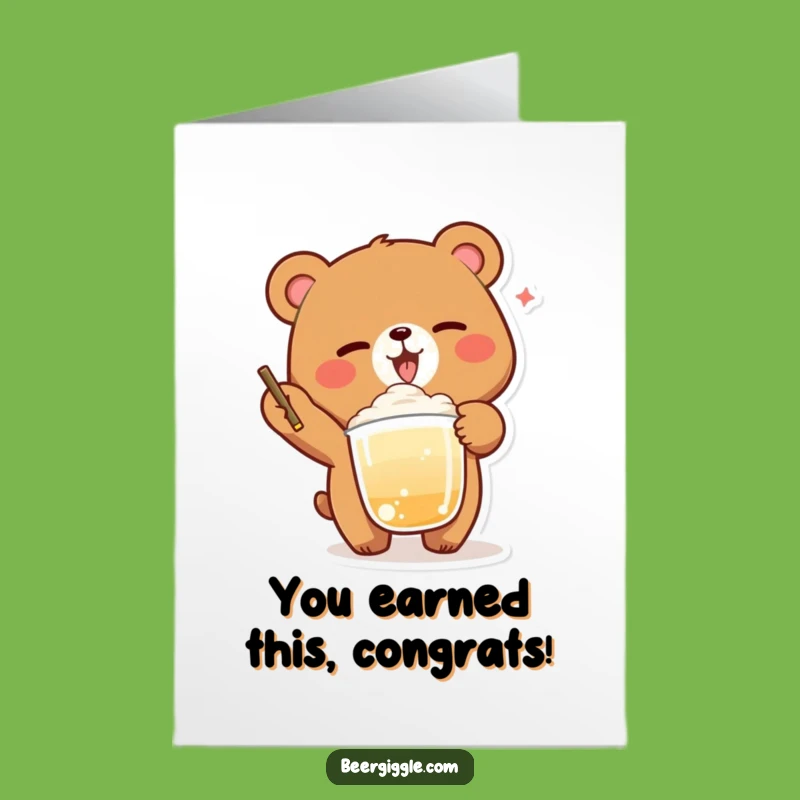 Free Printable Congrats Bear Card: Winking Celebration Drink!
