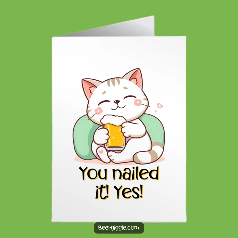 Free Printable Cat Congrats Card: Funny Downloadable Relaxed Beer Gift
