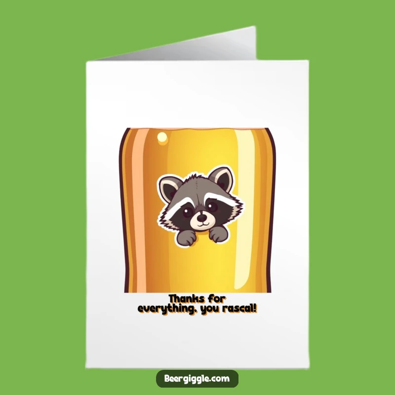 Free Printable Thank You Card: Raccoon Behind Beer Bottle - Express Gratitude