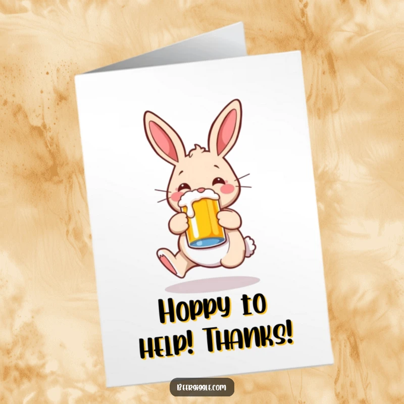Funny Free Printable Thank You Card: A whimsical rabbit hops with a beer mug, offering a cheerful thank you.