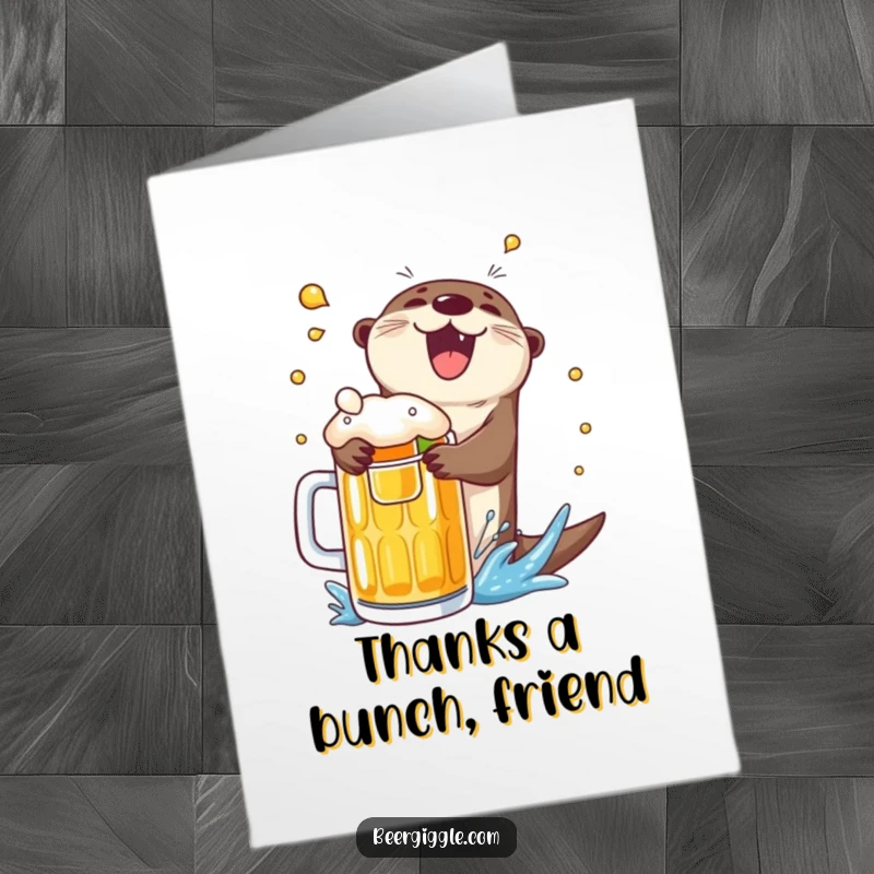 Funny Free Printable Thank You Card: A delighted otter joyfully cannonballing into a giant frothy beer mug.
