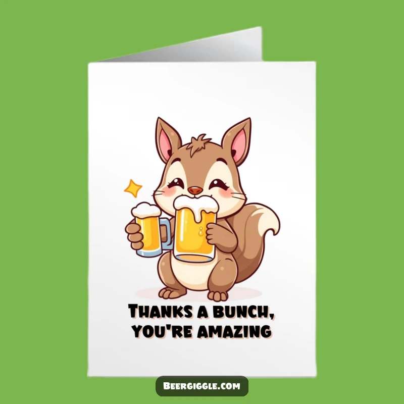 Free Printable Funny Squirrel Thank You Card: Beer Mug Cheers, Downloadable Gratitude