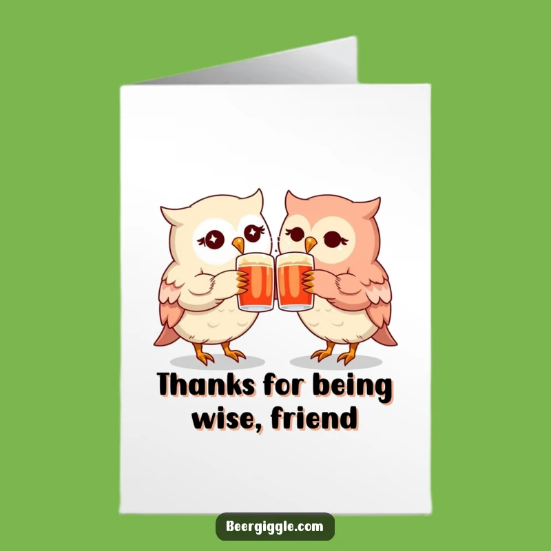 Free Printable Thank You Card: Kawaii Owls Clinking Mugs Appreciation