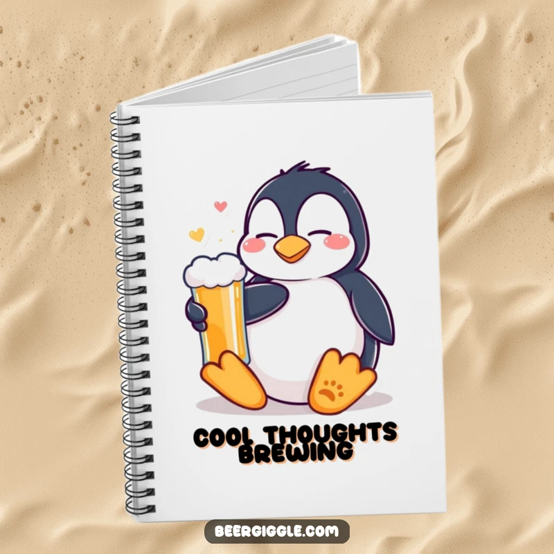 Funny Kawaii Penguin Beer Notebook: A content penguin relaxing with a cold beer. Perfect for jotting down peaceful thoughts and ideas.