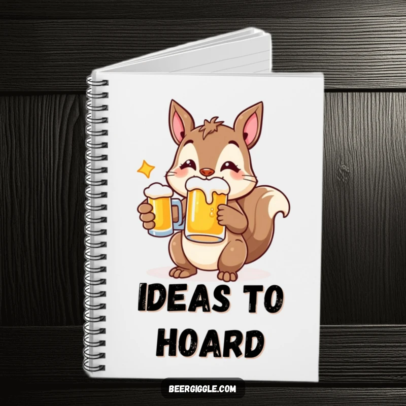 Funny notebook featuring a cheerful squirrel holding a beer mug, perfect for jotting down happy thoughts.