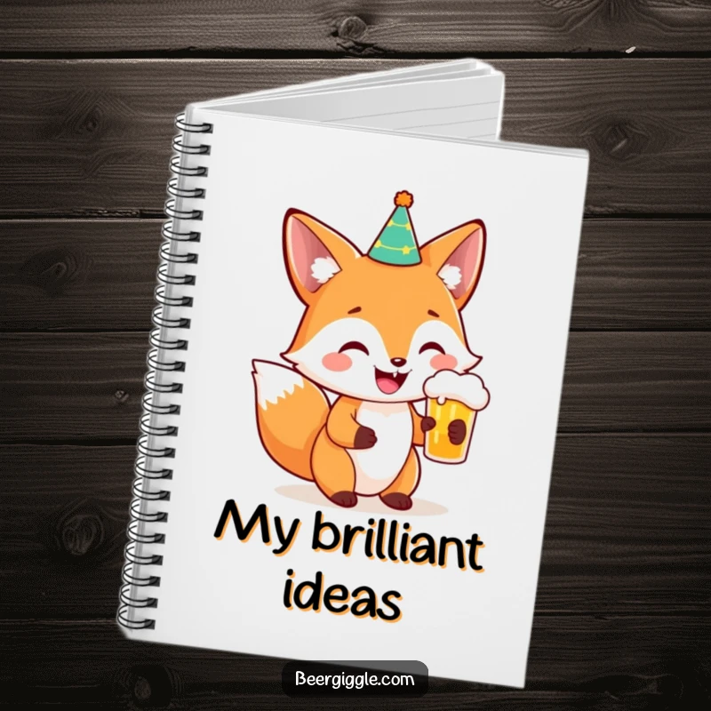 Funny Fox Party Beer Notebook: A smiling fox with a party hat and beer, perfect for jotting down hilarious thoughts.