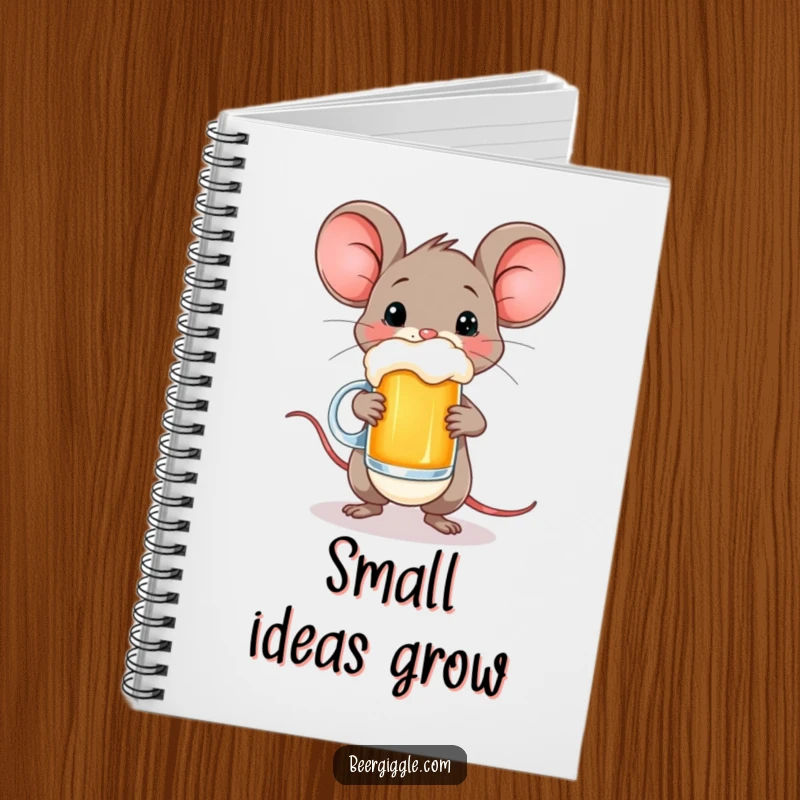 Funny notebook featuring a happy mouse balancing a small beer mug, perfect for jotting down inspired ideas.