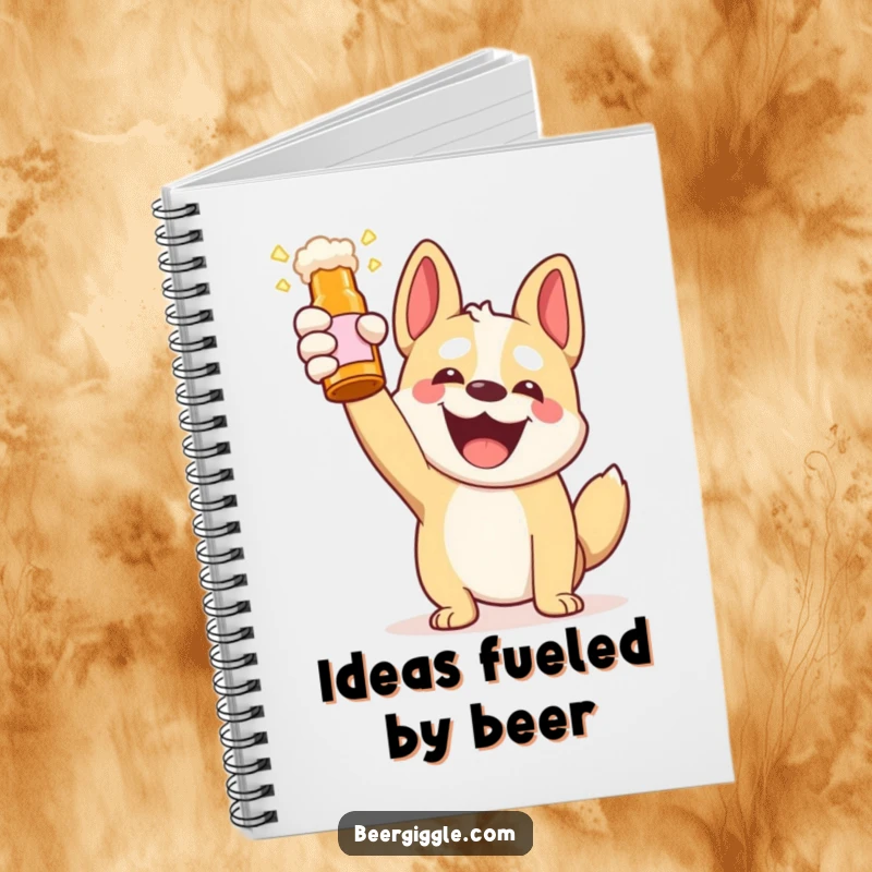 Funny Kawaii Dog Beer Toast Notebook: A cheerful dog holding a beer bottle in toast. Perfect for jotting down humorous thoughts and ideas.