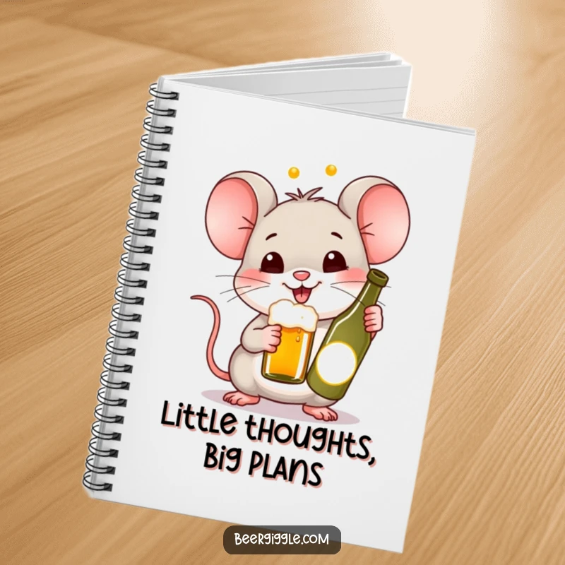 Funny Kawaii Mouse Beer Notebook: A happy mouse cheering with a tiny beer bottle. Perfect for jotting down cheerful thoughts and ideas.