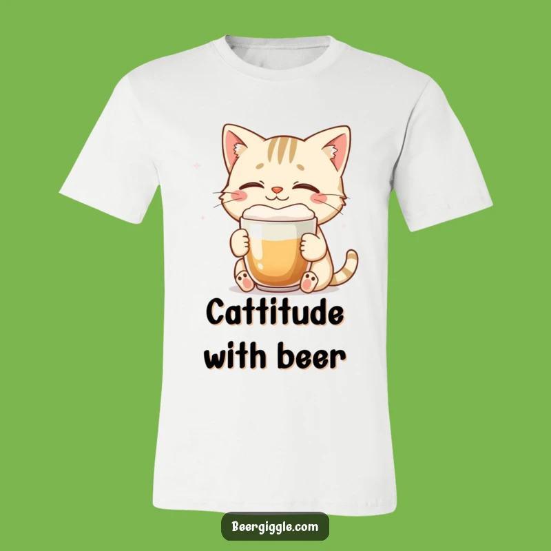 Funny Cat Beer T-Shirt - Smiling Feline Brew Enjoyment Tee