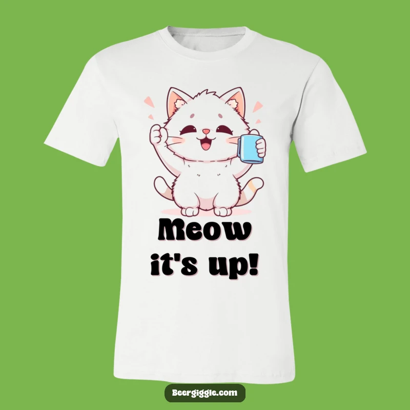 Funny Kawaii Cat T-Shirt: Cat Cheering Mug Tee, Hilarious Gift Idea