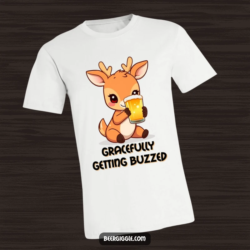 Funny T-Shirt with a charming deer holding a small beer glass, showcasing a delicate and sophisticated appreciation for beverages.