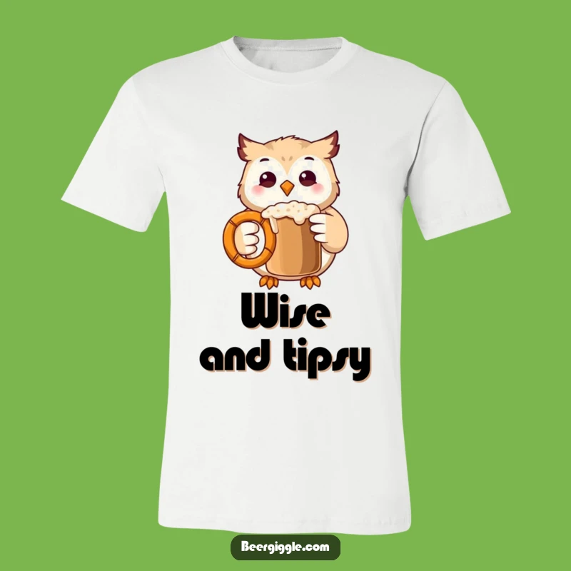 Funny Kawaii Owl T-Shirt: Happy Owl Clinks Pretzel Tee, Perfect for Humorous Gift