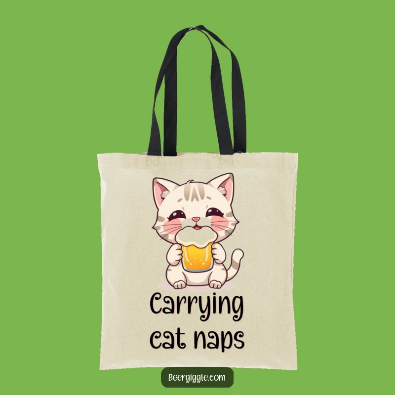 Funny Cat Beer Tote Bag: Playful Character Enjoys Frothy Brew - Handy Gift!