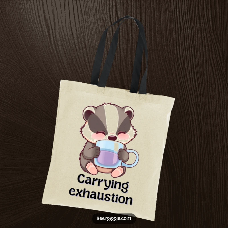 Funny Badger Tote Bag: A sleepy badger character nodding off peacefully with a half-empty beer mug.