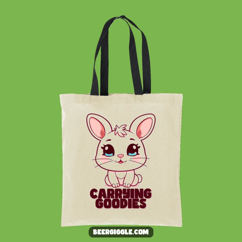 Funny Kawaii Bunny Tote Bag: Stylish Bag with Bunny Winking Mug Design