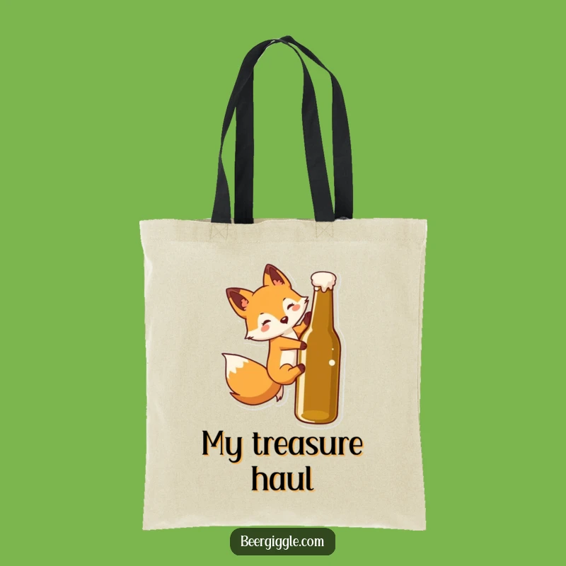 Funny Kawaii Fox Tote Bag: Stylish Bag with Fox Sliding Beer Bottle Design
